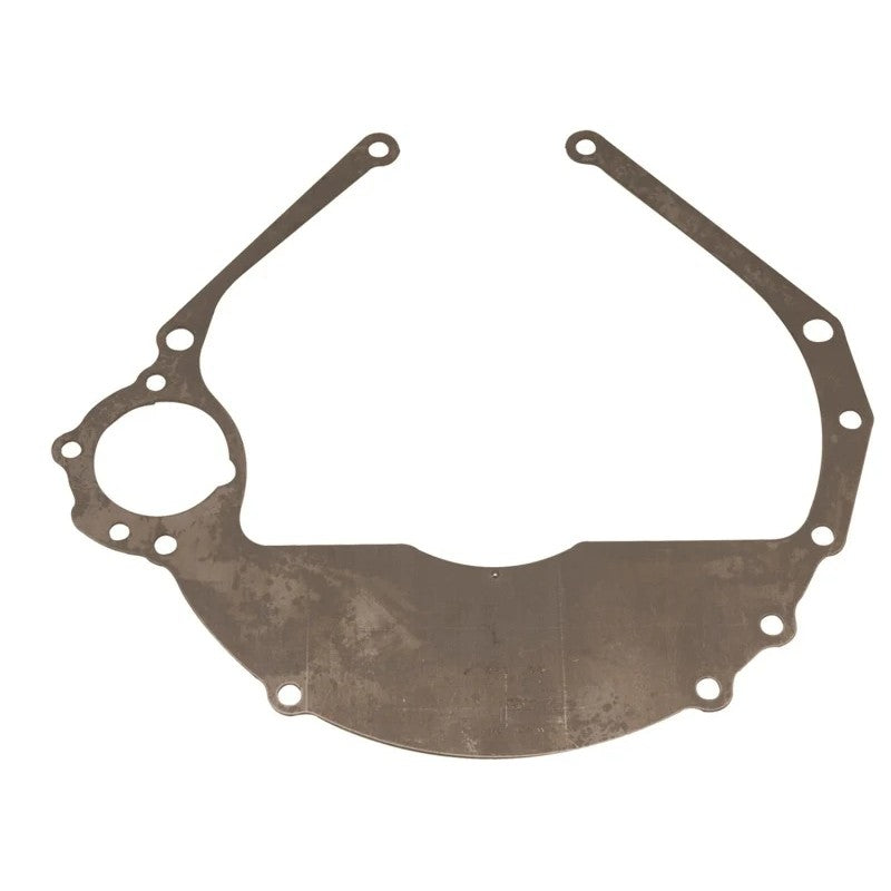 Durable steel starter index plate and bellhousing separator for Ford Modular engines with manual transmissions.