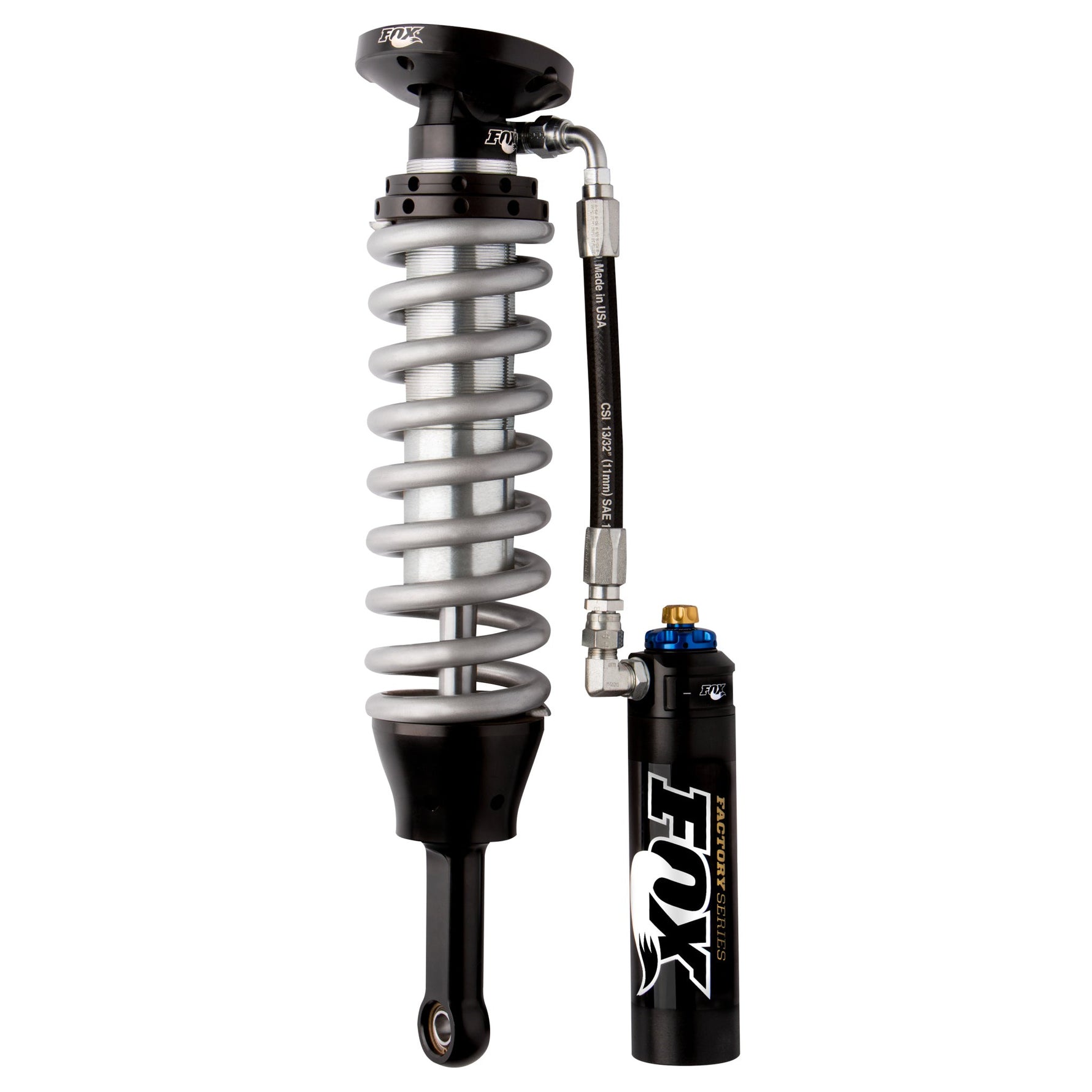 Fox 2.5 Factory Series remote reservoir coilovers with DSC adjusters and black anodized hardware for 2000-2006 Tundra.
