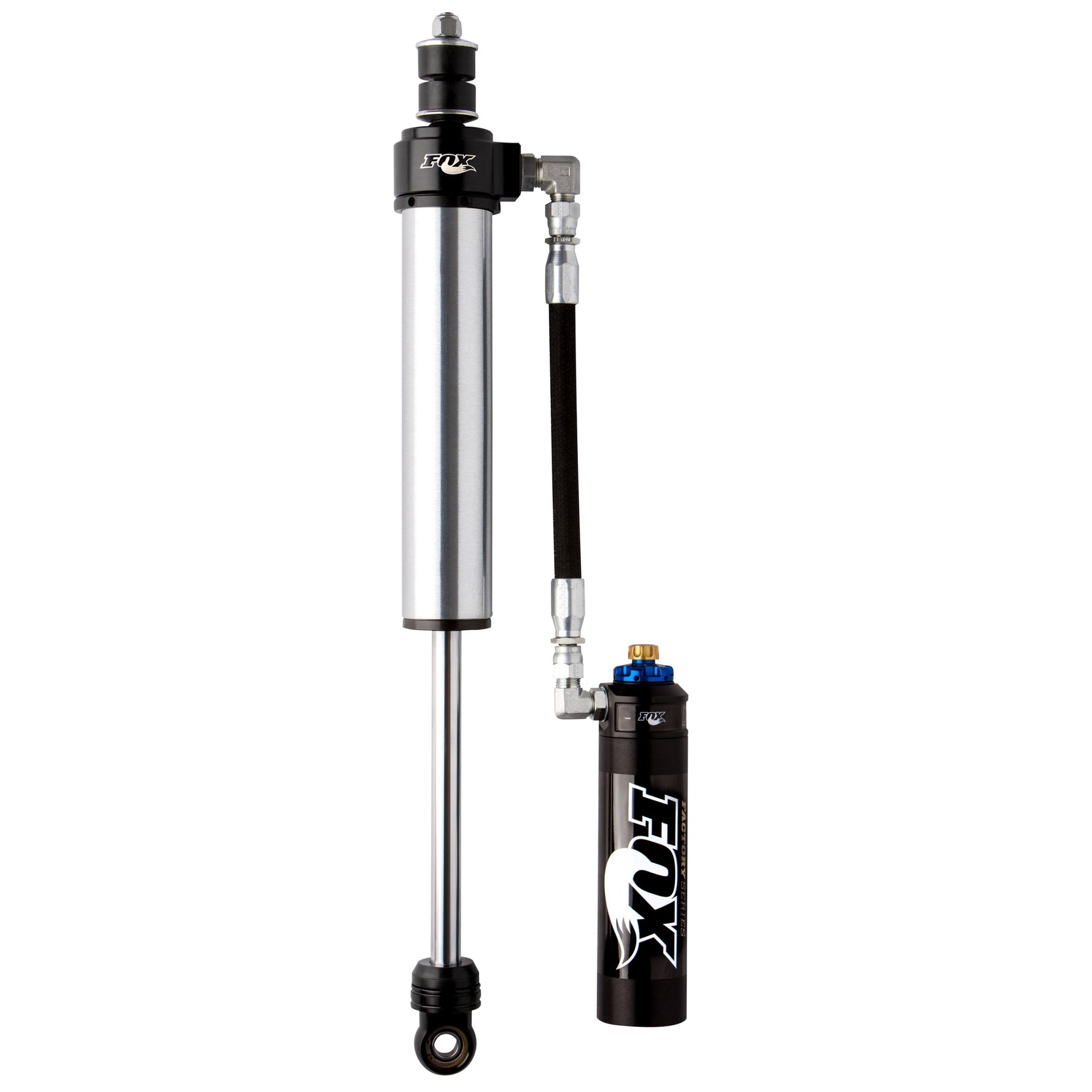 Fox 2.5 Factory Series rear shock absorbers with remote reservoirs and DSC adjusters for 2005-2023 Toyota Tacoma.