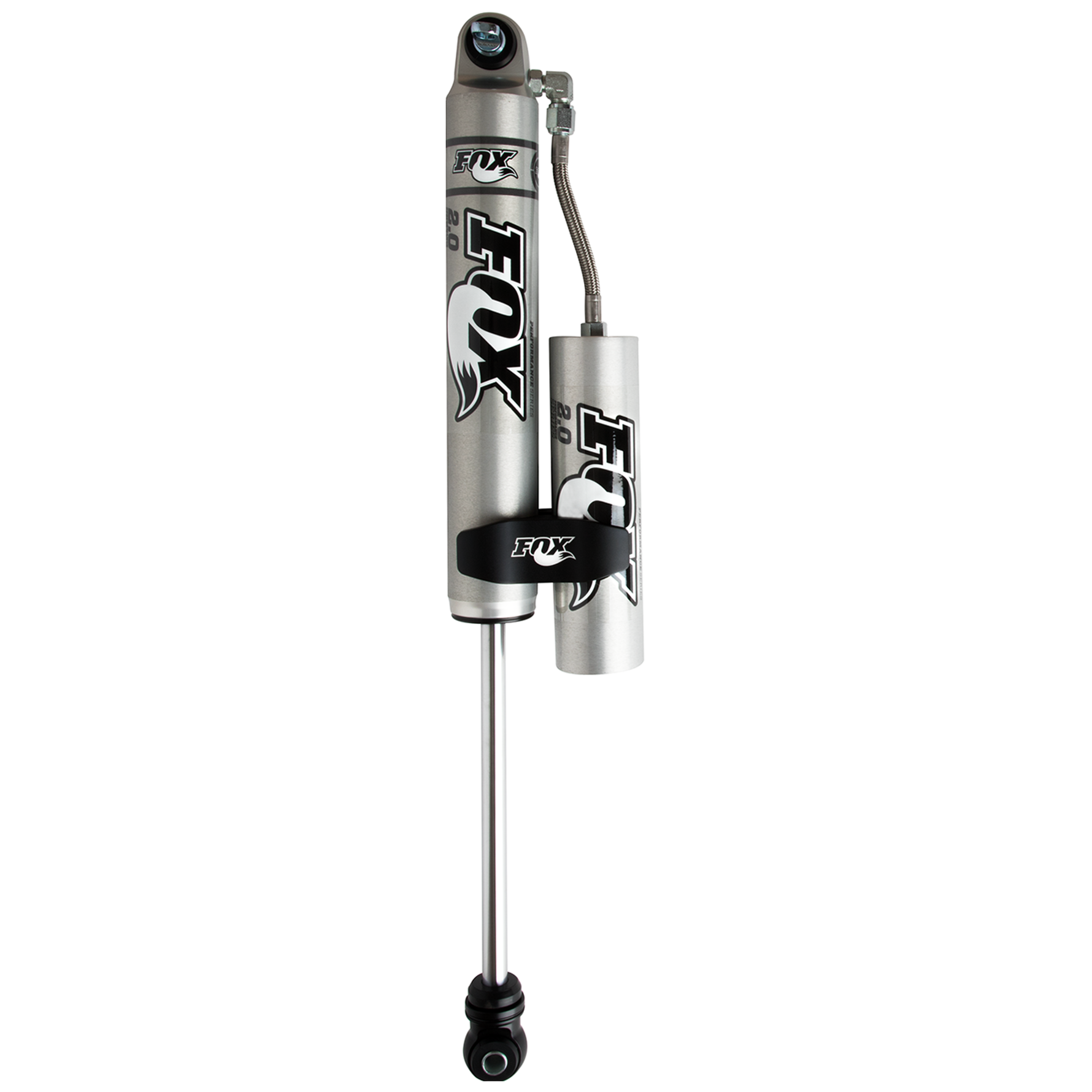 Fox 2.0 Performance Series 14.1in travel remote reservoir rear shock with 6061-T6 aluminum body and 5/8 inch chrome shaft.