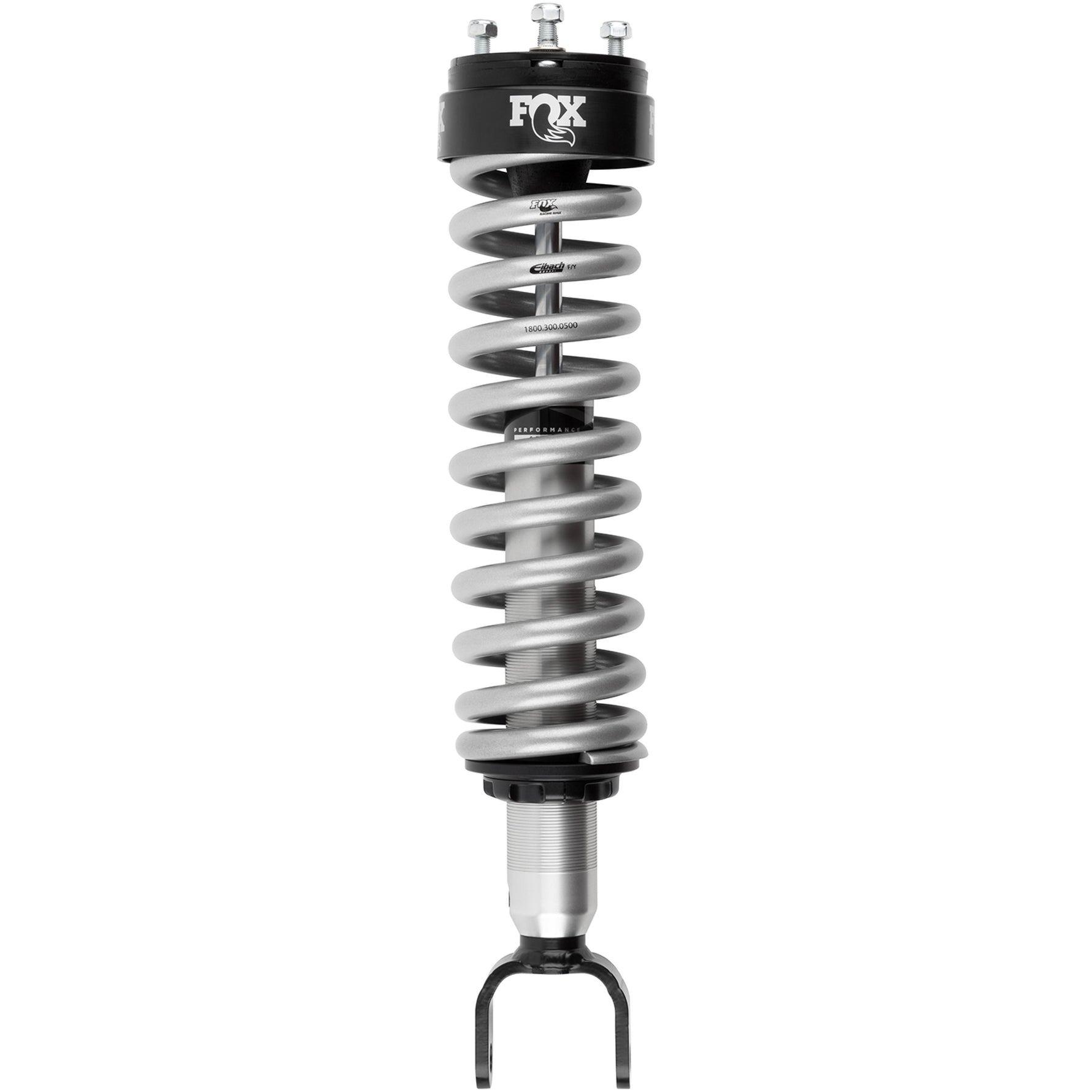 Fox 2.0 Performance Series aluminum body coilover shock with internal floating piston and silver coil spring