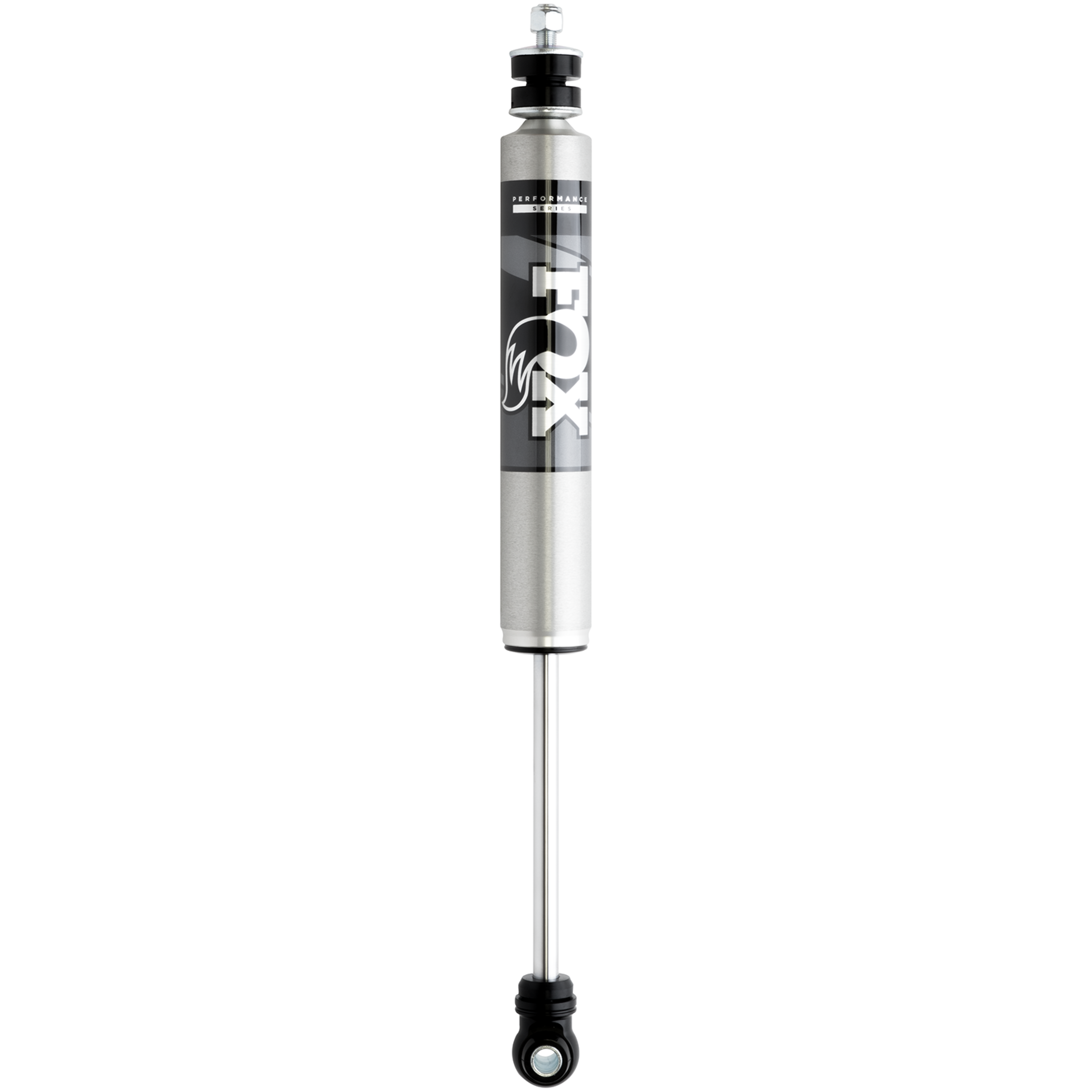 Fox 2.0 Performance Series IFP smooth body front shock with clear-anodized aluminum body and black mounting hardware.