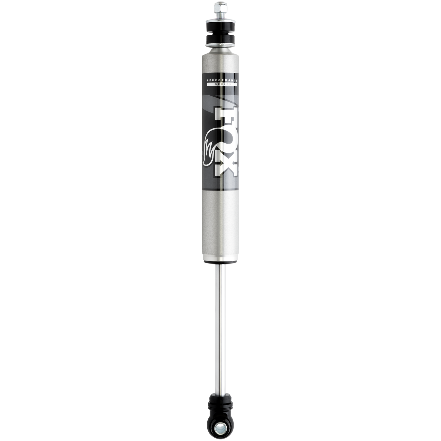 Fox 2.0 Performance Series IFP smooth body front shock with clear-anodized aluminum body and black mounting hardware.
