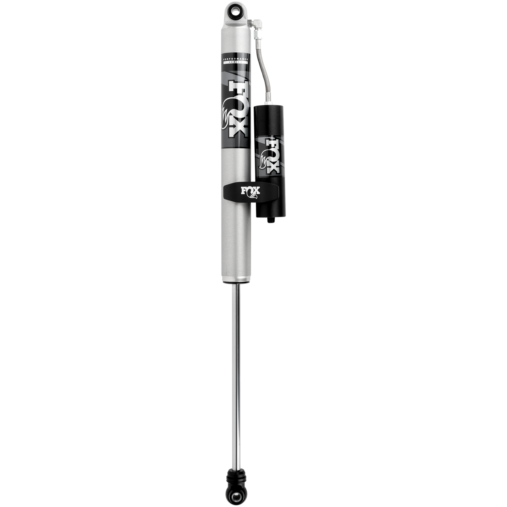 Fox 2.0 Performance Series remote reservoir rear shock for 4-6 inch lifted Ford trucks with aluminum body.