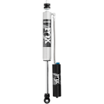 Fox 2.0 Performance Series adjustable remote reservoir front shock with aluminum body and CD adjuster dial.