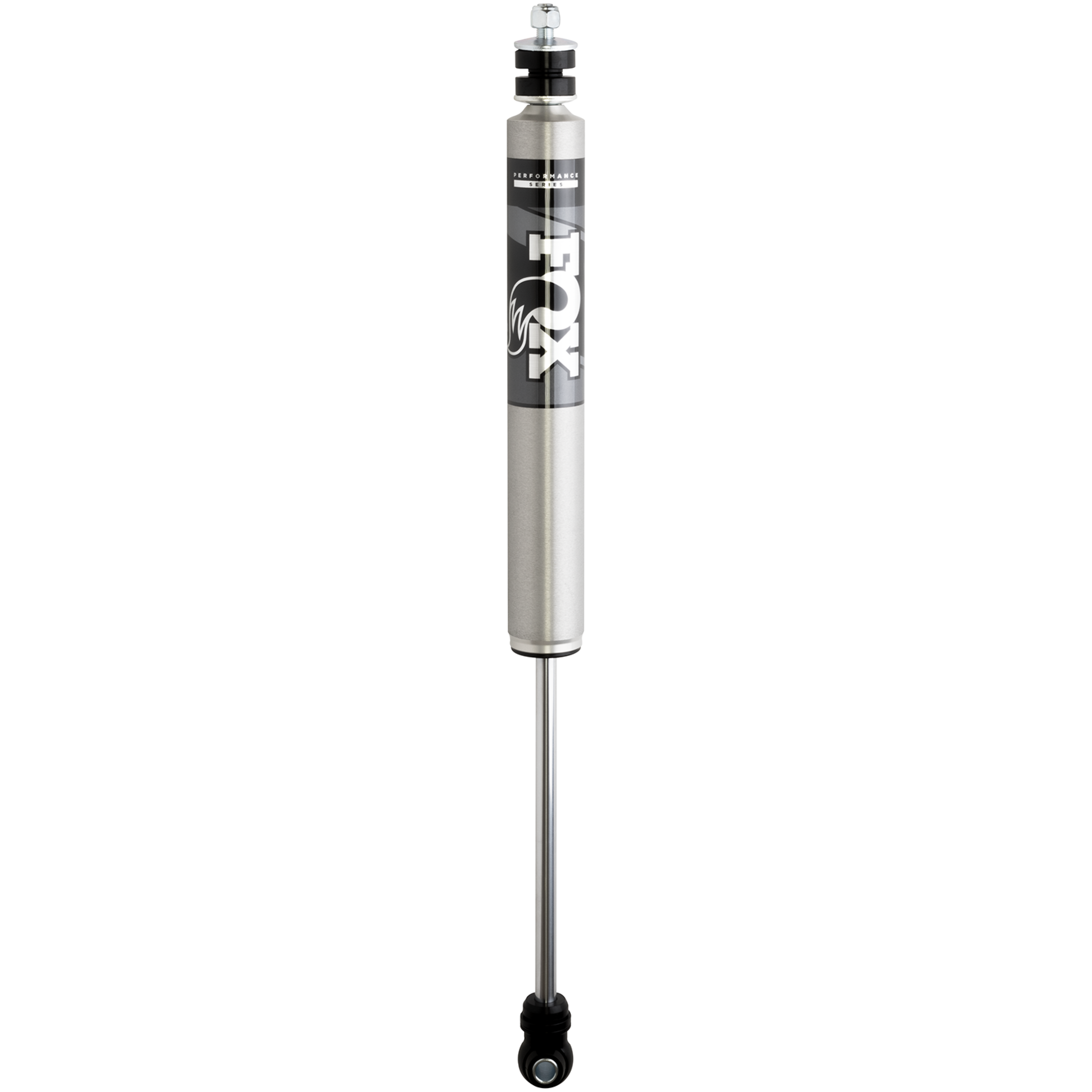 Fox 2.0 Performance Series smooth body IFP front shock with aluminum body and black anodized components.