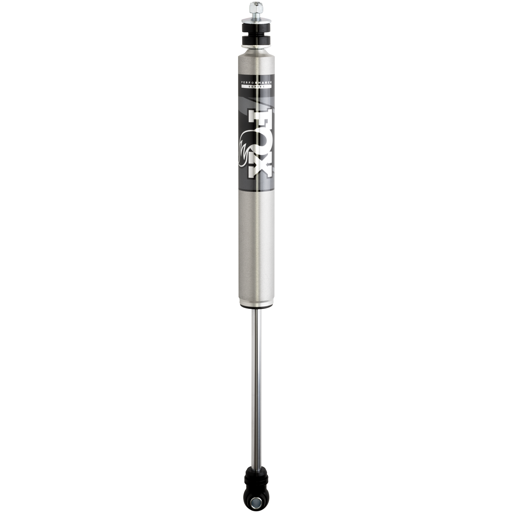 Fox 2.0 Performance Series smooth body IFP front shock with aluminum body and black anodized components.