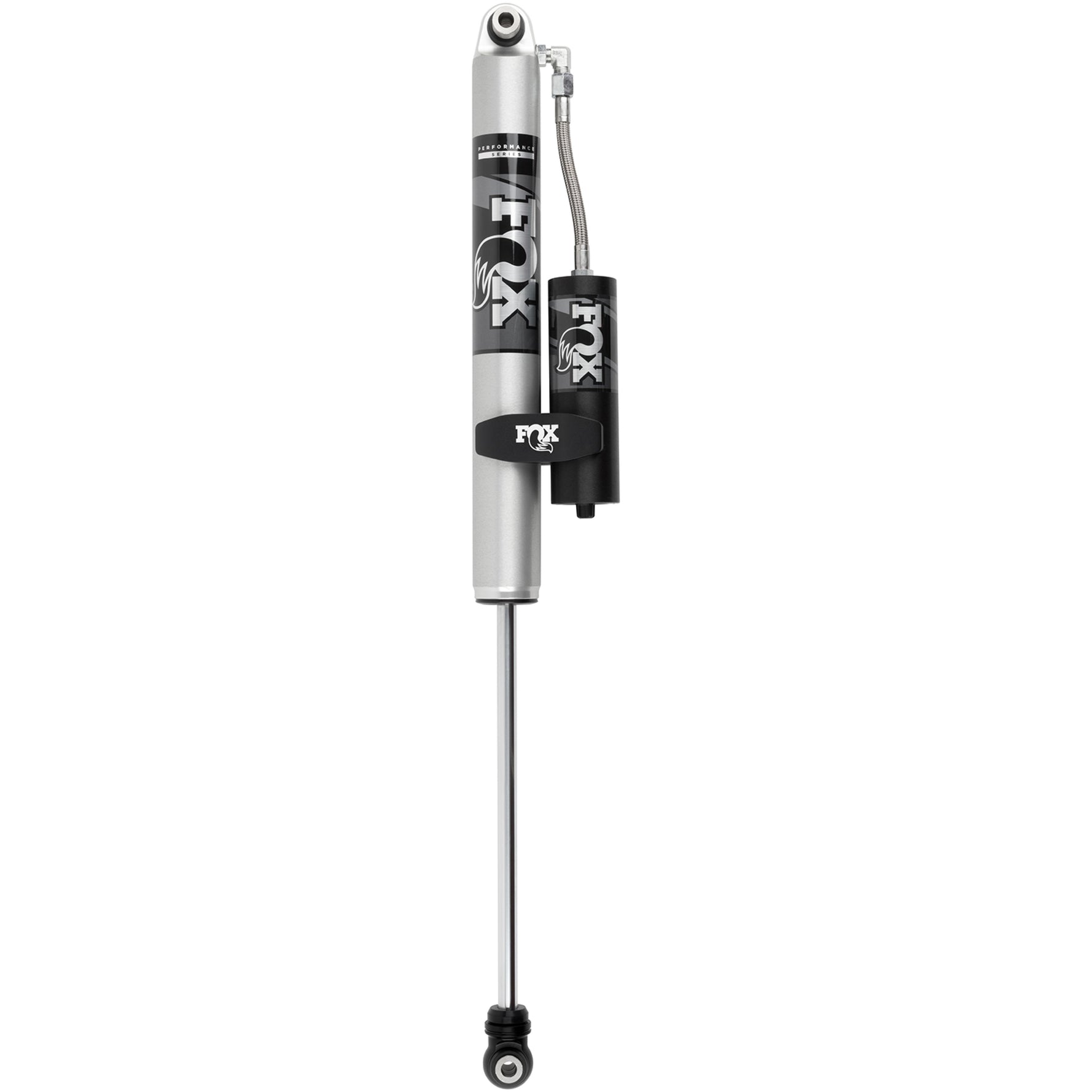 Fox 2.0 Performance Series 13.2in smooth body rear shock with external reservoir and aluminum mounting clamp.