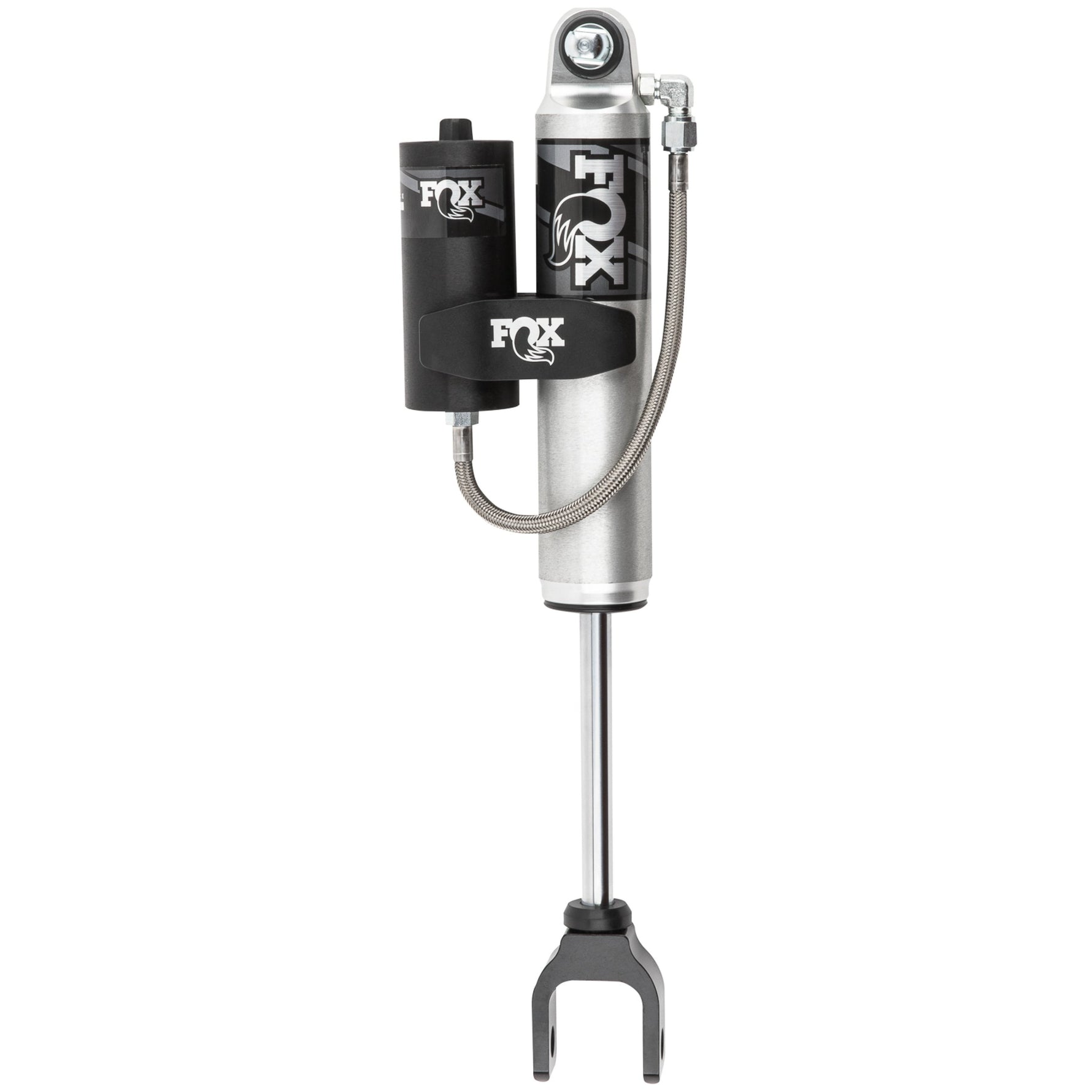 Fox Performance Series 2.0 smooth body reservoir front shock with aluminum mounting clamp for 2020-2026 GM HD trucks.