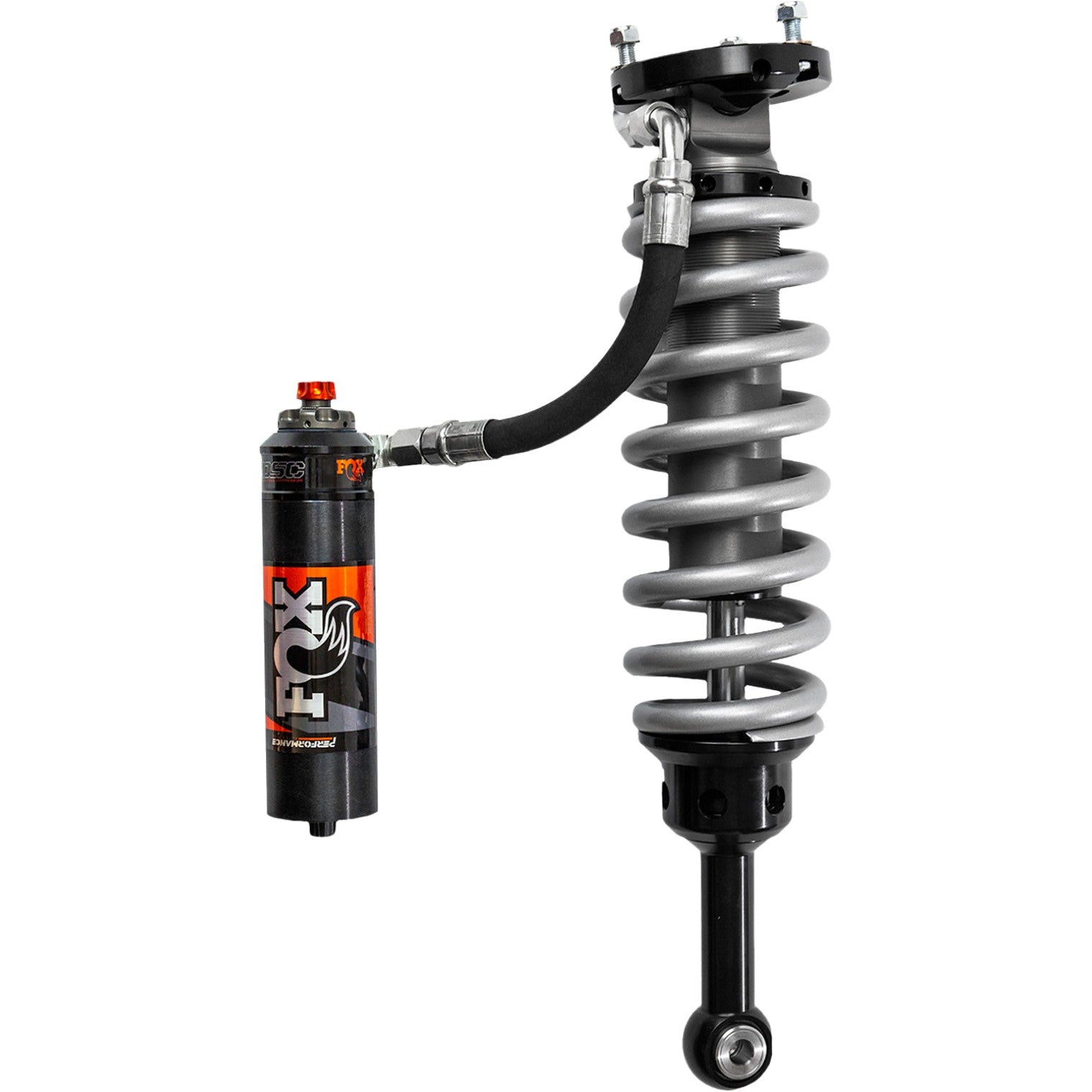 FOX Performance Elite 2.5 coilover shocks with remote reservoirs, DSC adjusters, and tubular upper control arms.