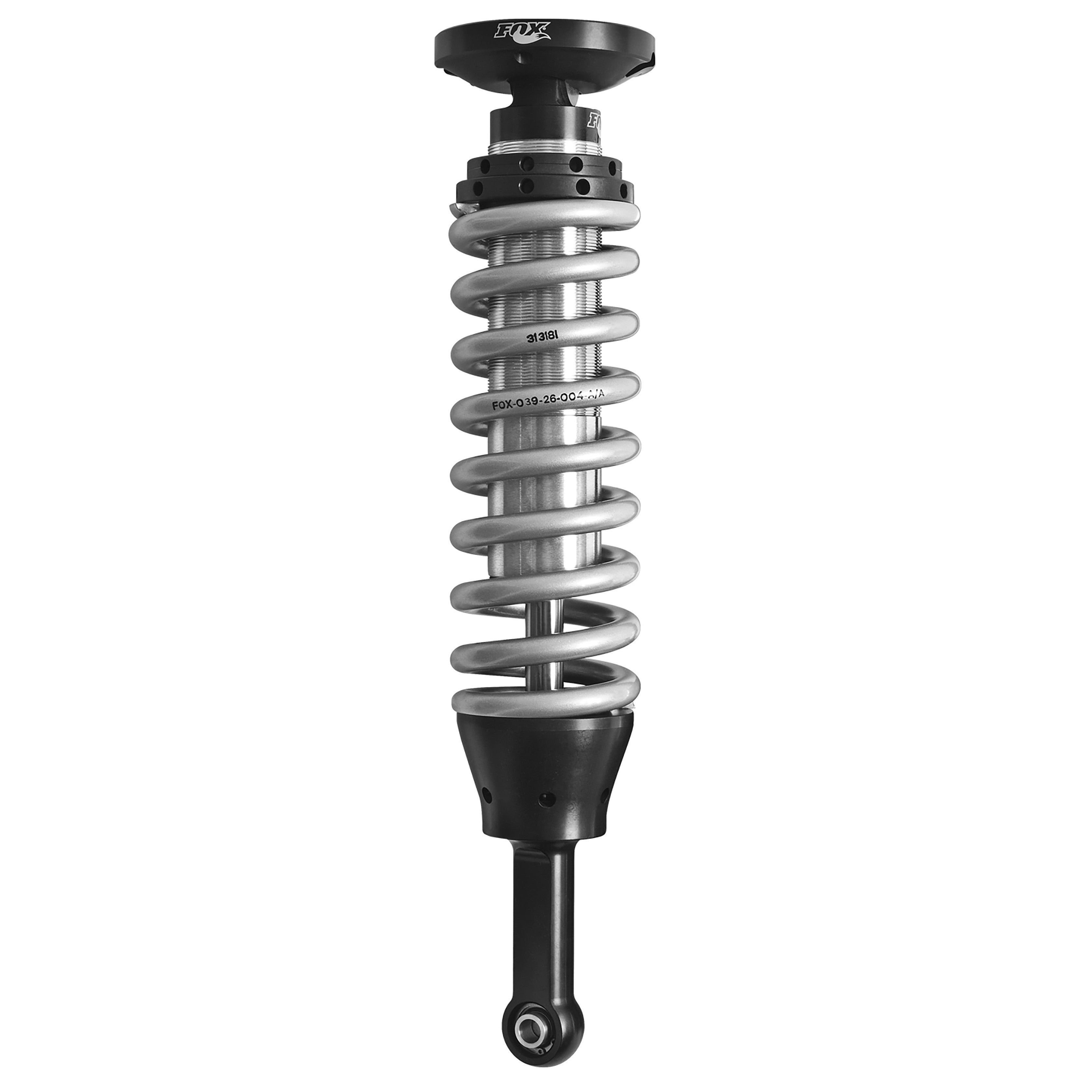 Fox 2.5 Factory Series IFP coilover shock set with upper control arms featuring zinc plated bodies and black hardware.