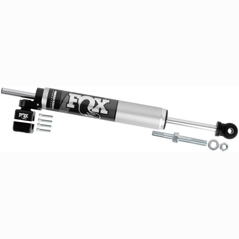 Fox 2.0 Performance Series TS steering stabilizer with clear-anodized aluminum body and 1-3/8 inch tie rod clamp.