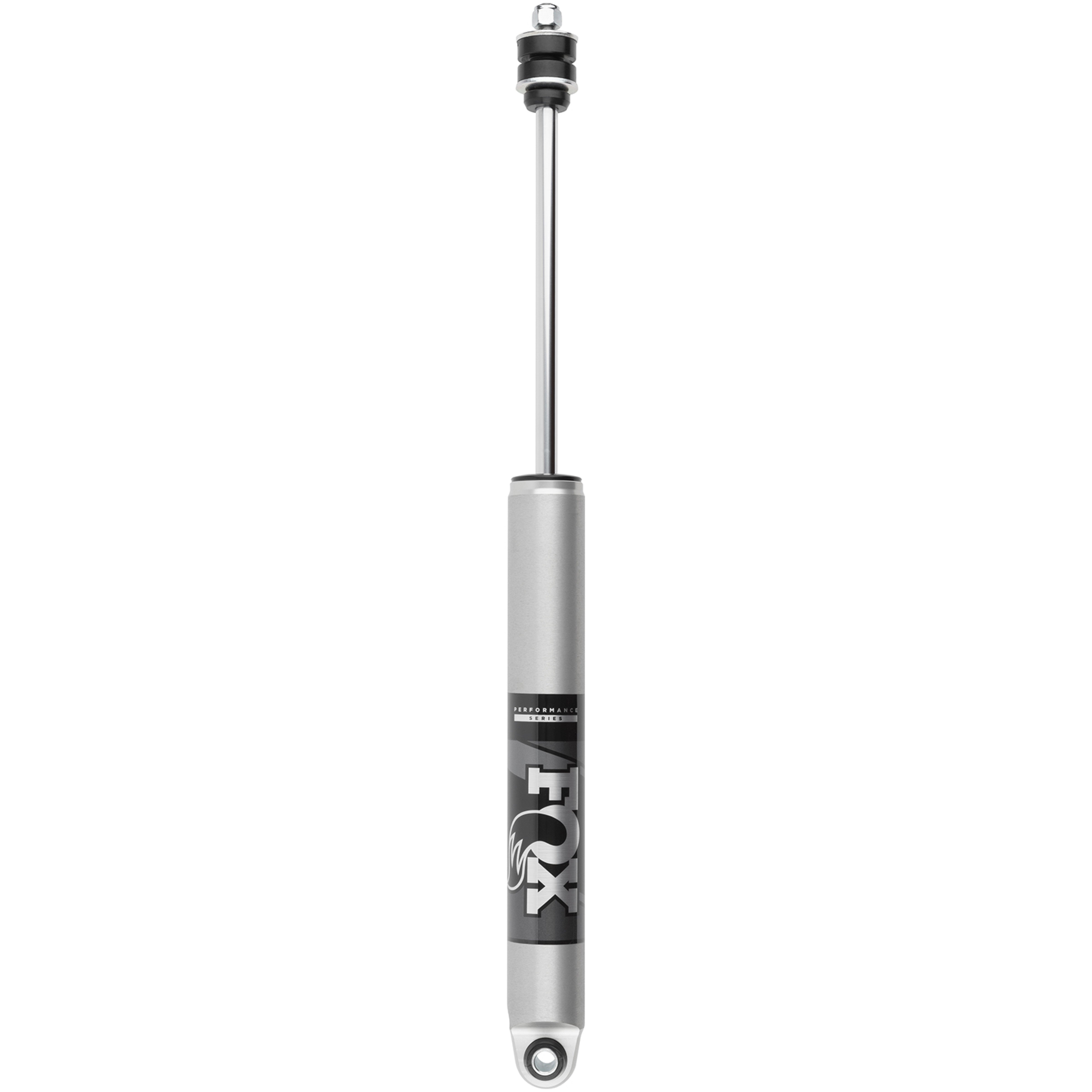 Fox 2.0 Performance Series rear IFP shock with clear-anodized aluminum body and black CNC-machined mounting components.