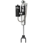 Fox 2.0 Performance Series front shock with external remote reservoir and black anodized aluminum mounting clamp.