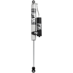 Fox 2.0 Performance Series smooth body aluminum rear shock with remote reservoir and black CNC-machined mounting clamp.