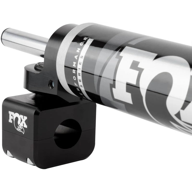 Fox 2.0 Performance Series TS steering stabilizer with aluminum body and 1-1/8 inch tie rod mounting clamp.