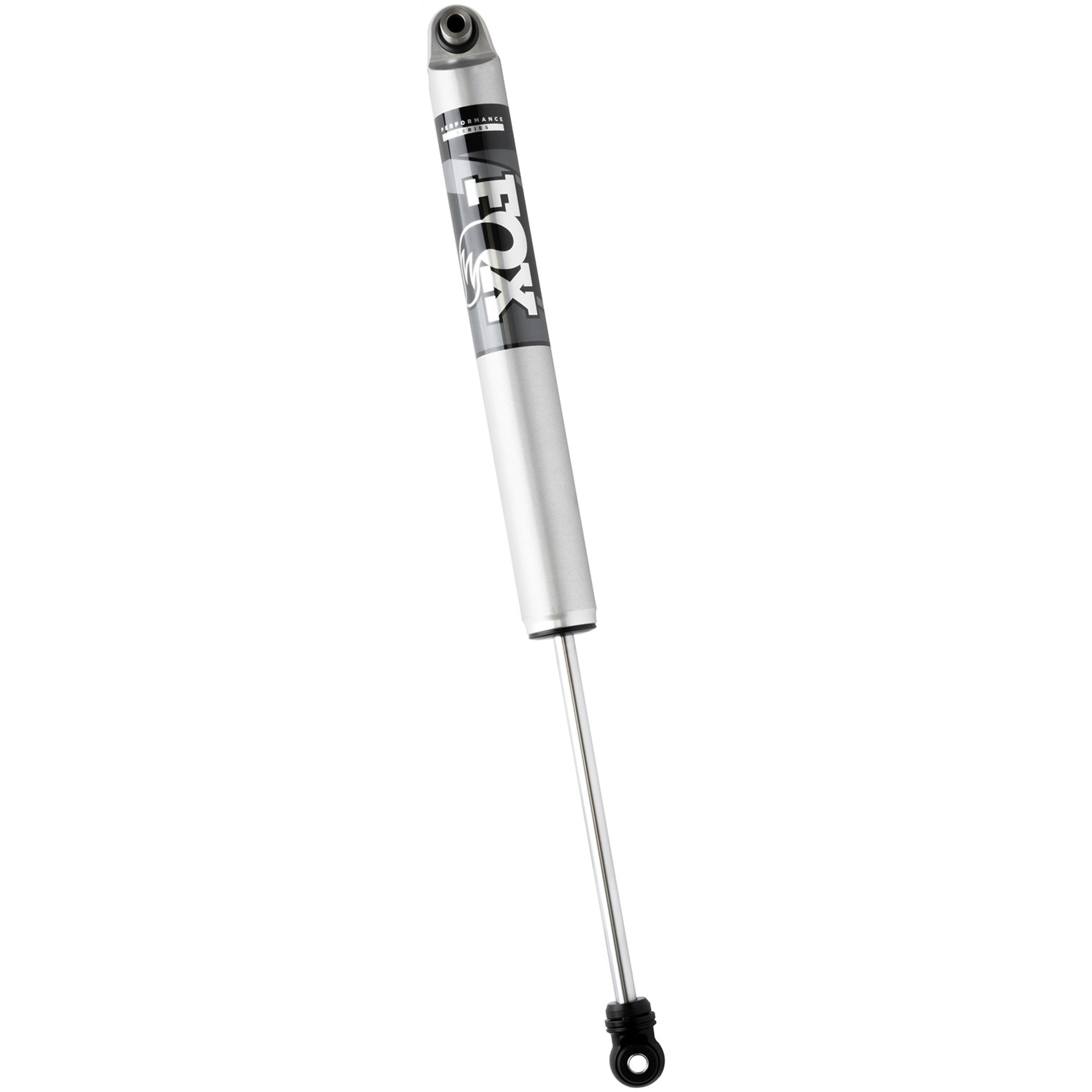 Fox Performance Series 2.0 IFP rear shock with zinc-plated aluminum body and black mounting hardware.