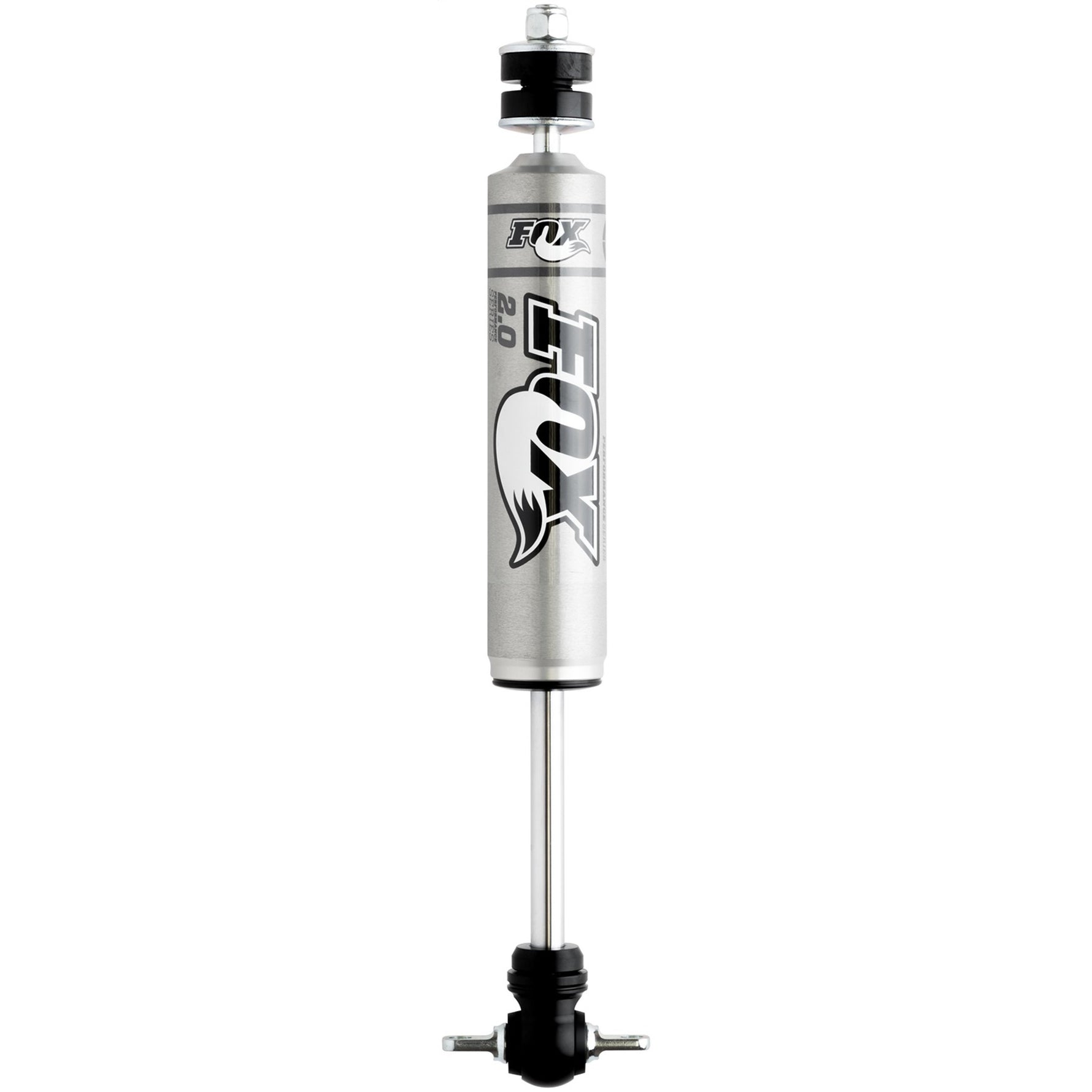 Fox 2.0 Performance Series IFP smooth body front shock with clear anodized aluminum body and black mounting hardware.