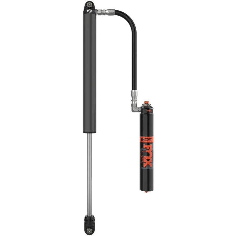 Fox Factory Race 2.5 x 10 smooth body remote reservoir shock featuring black anodized components and Cerakote coating.