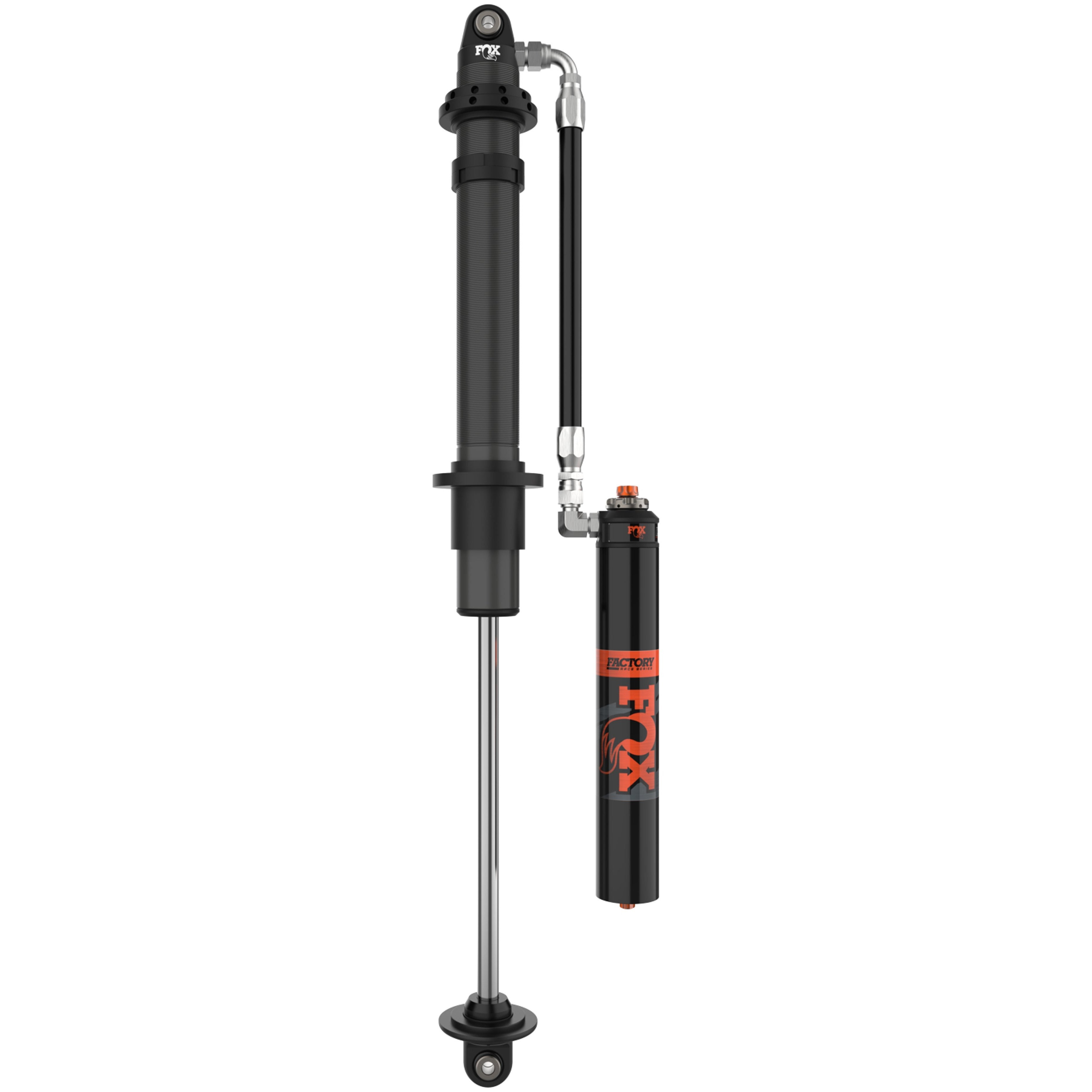 FOX Factory Series 2.5 x 14 internal bypass coilover shock with remote reservoir and black anodized hardware.