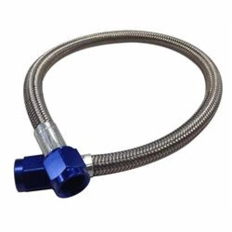 Fragola -4AN nitrous supply hose with blue anodized straight fittings and 36-inch braided line.