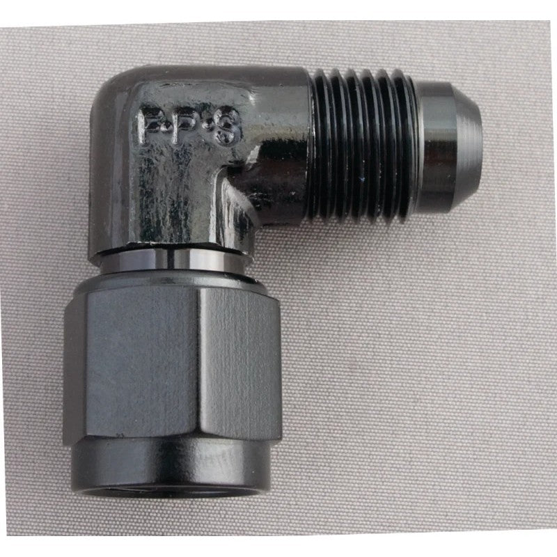 Black anodized Fragola 498103-BL -6AN female to male flare 90 degree adapter fitting