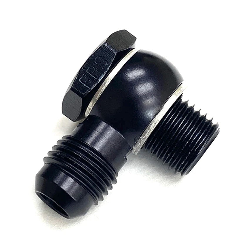 Fragola black anodized aluminum -6AN male banjo adapter fitting with 16mm x 1.5 metric threads.