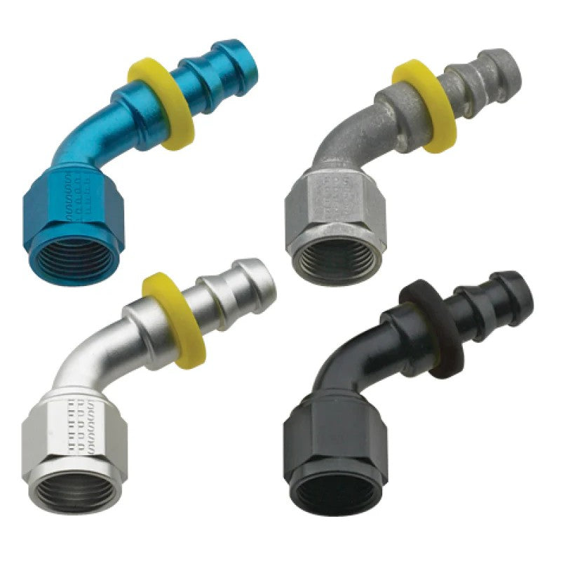 Black anodized 60-degree Push-Lite -6AN hose end fitting