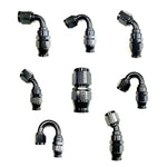 Fragola Real Street black anodized 180-degree -6AN hose end fitting for PTFE-lined hose.