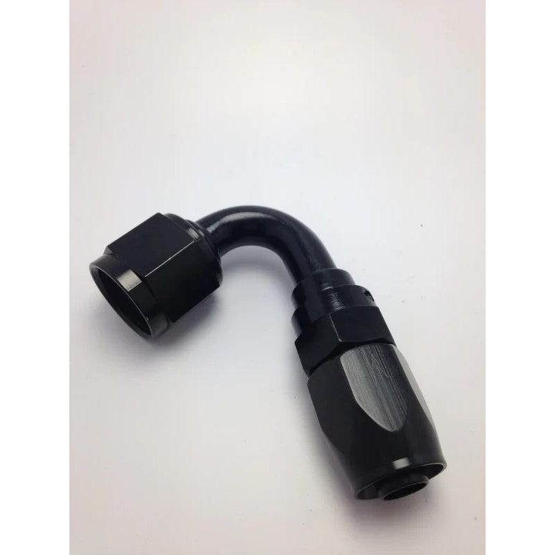 Black anodized 120-degree -6AN Pro-Flow swivel hose end fitting