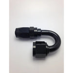 Black anodized Fragola Pro-Flow 180-degree -6AN hose end fitting for braided lines