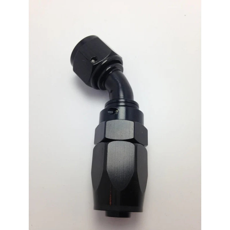 Black anodized Fragola 226006-BL -6AN 60-degree Pro-Flow aluminum hose end fitting.