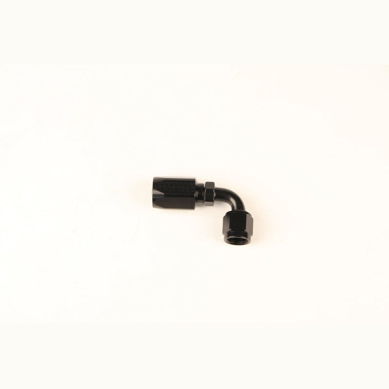 Black anodized Fragola -6AN 90-degree aluminum hose end fitting
