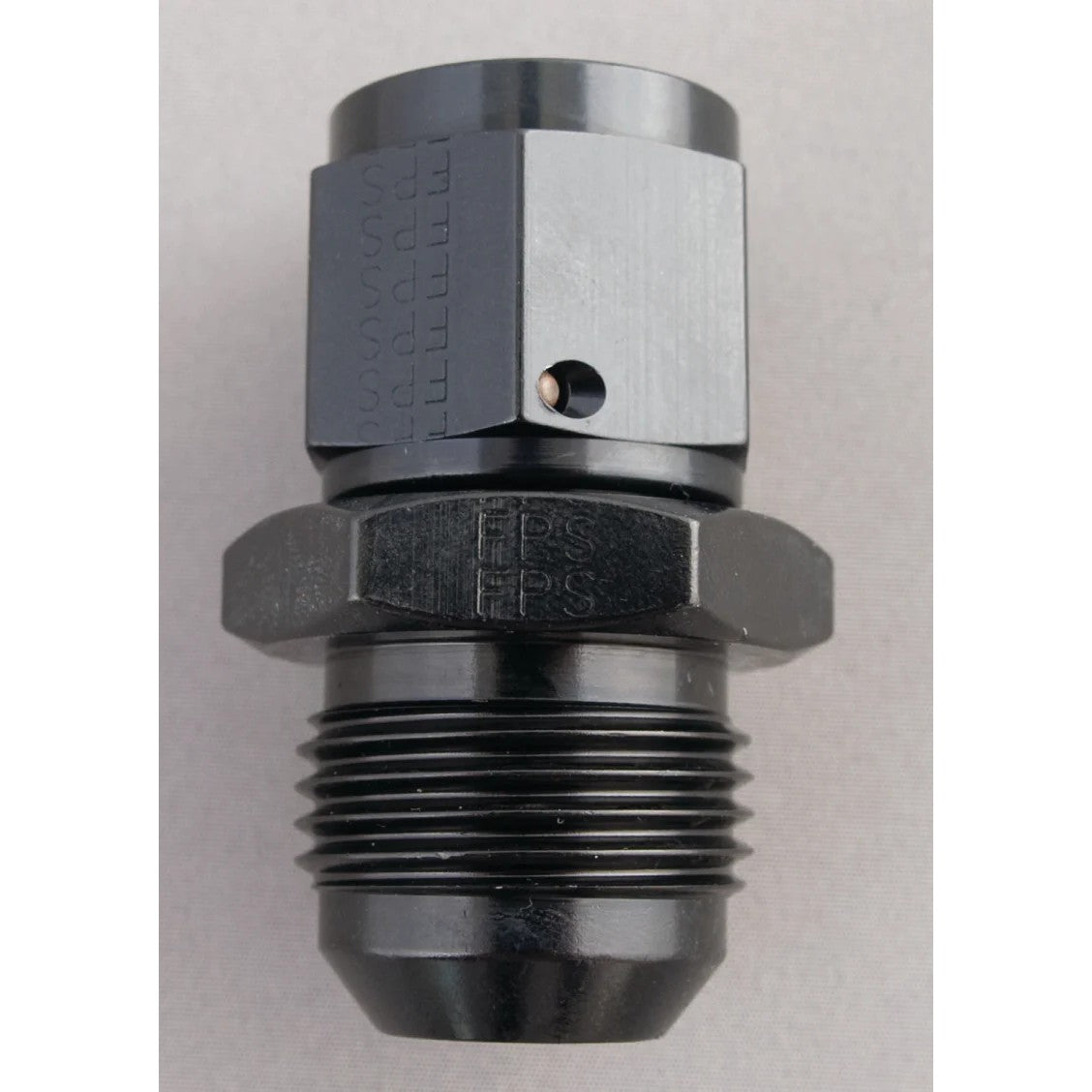Black anodized aluminum -8AN female swivel nut to -6AN male reducer adapter fitting