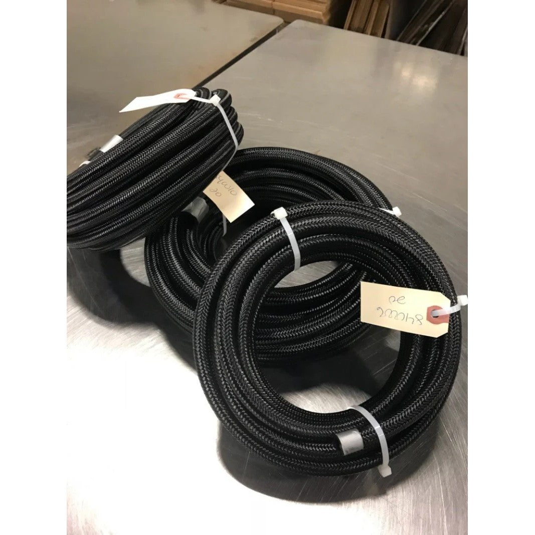 Fragola 842008 -8AN black nylon braided race hose, 20-foot length coil.