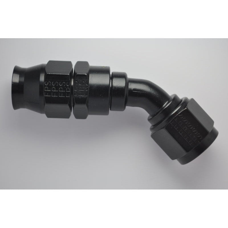 Fragola Real Street -8AN black anodized aluminum 45-degree hose end fitting for PTFE lines.