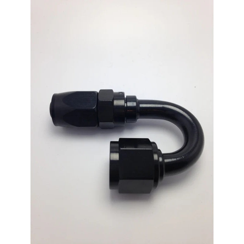 Fragola Pro-Flow -8AN 180-degree swivel hose end fitting with a black anodized finish.