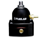 Black anodized Fuelab 52501-1 EFI adjustable fuel pressure regulator with -6AN inlet and return ports.