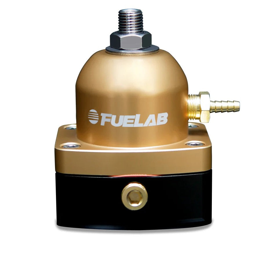 Gold Fuelab 535 series mini EFI fuel pressure regulator with dual -6AN inlets and single -6AN return port