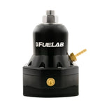 Black anodized Fuelab 565 series EFI adjustable fuel pressure regulator with dual -10AN inlets and -10AN return port