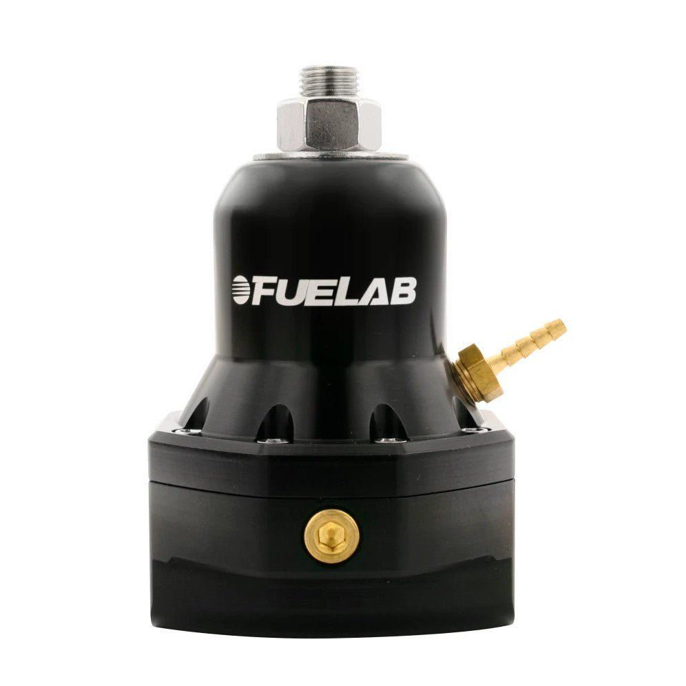 Black anodized Fuelab 565 series EFI adjustable fuel pressure regulator with dual -10AN inlets and -10AN return port