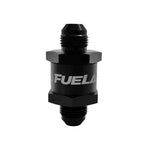 Fuelab 71703 high flow one-way check valve showing the 8AN threaded ports and compact body design.