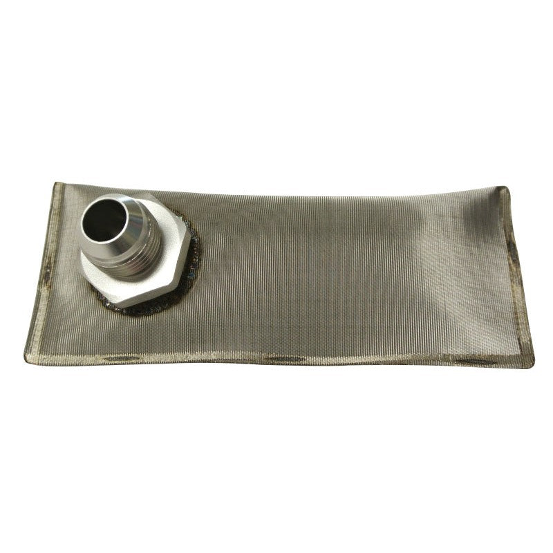 Fuelab 83801 in-tank fuel sock kit with 100-micron stainless steel mesh and -10AN adapter fitting.