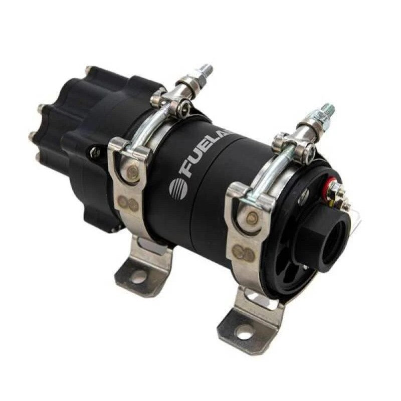 Fuelab PRO Series 40502 brushless fuel pump featuring a spur gear housing and high-efficiency motor.