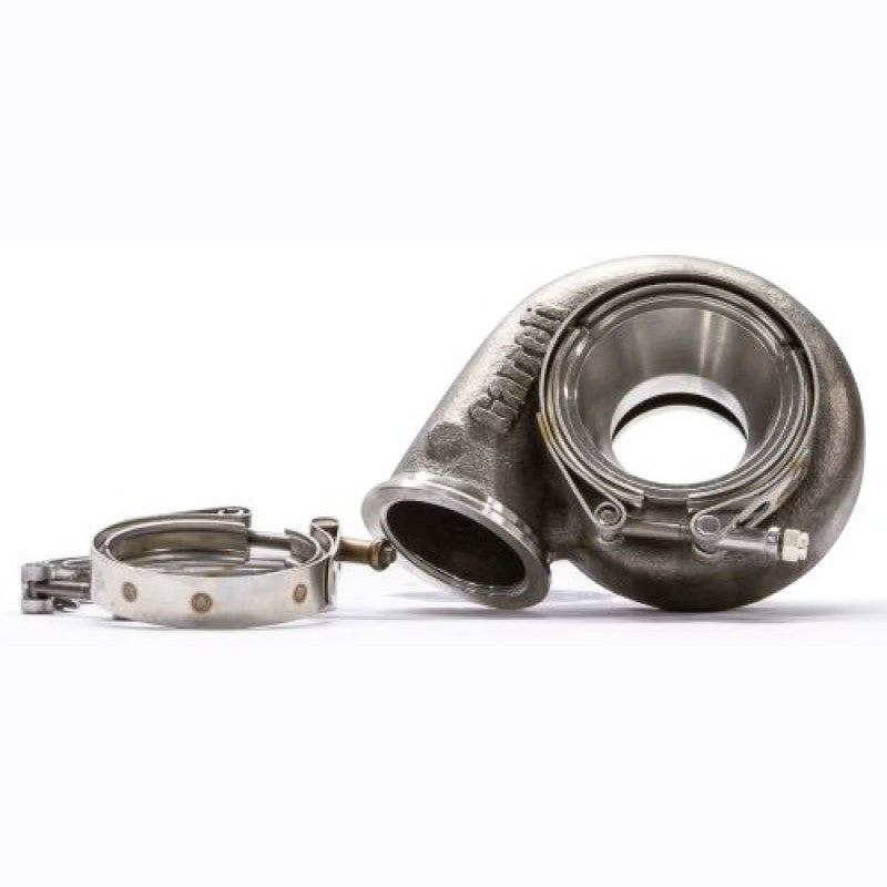 Garrett G25 stainless steel turbine housing with 0.72 A/R and V-band inlet and outlet flanges.