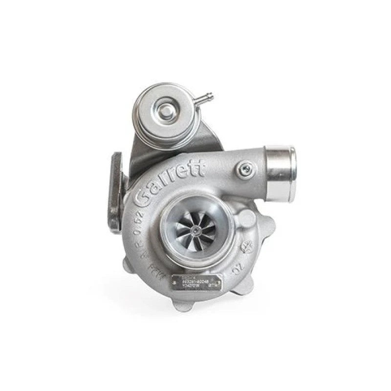 Garrett GBC14-200 Club Line turbocharger showing the compressor cover, turbine housing, and internal wastegate actuator.