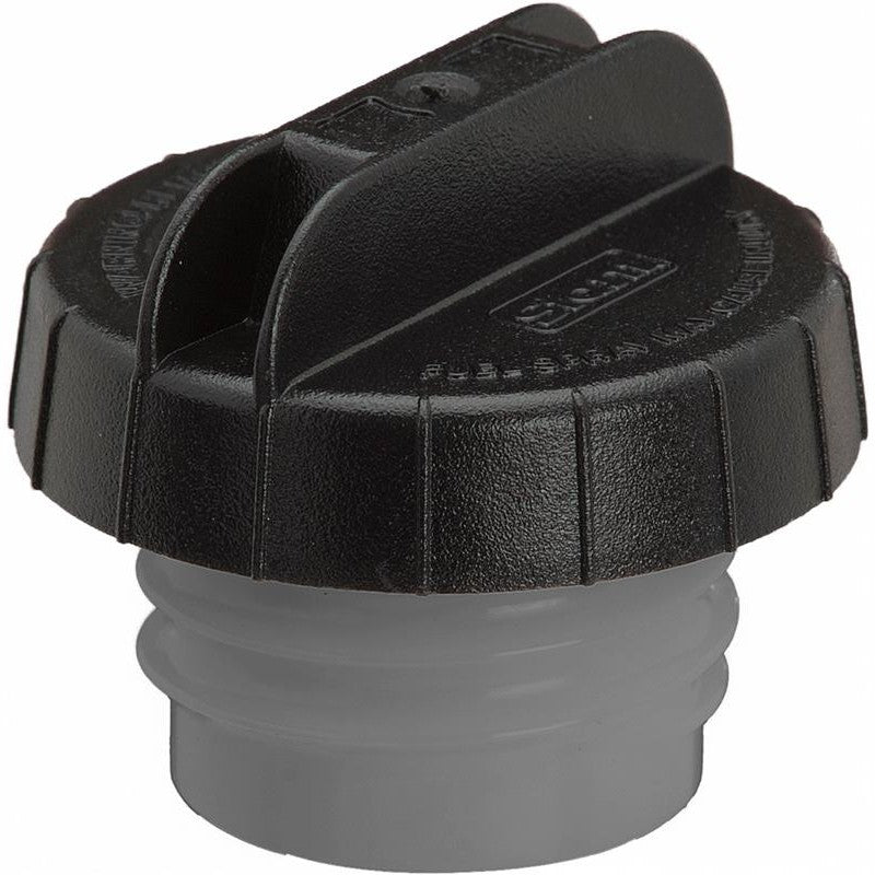 Black plastic Gates 31832 OE equivalent fuel cap with internal seal and threads.