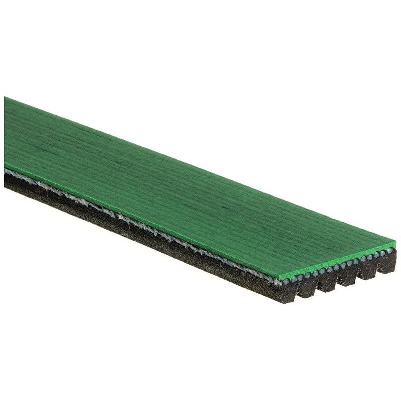 Gates FleetRunner HD Green 6-rib heavy-duty serpentine belt K061325HD showing the signature green overcord.