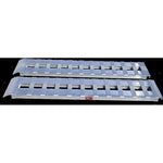 Pair of Gen-Y 15-inch by 120-inch aluminum loading ramps featuring hybrid hook and plate ends for trailer loading.