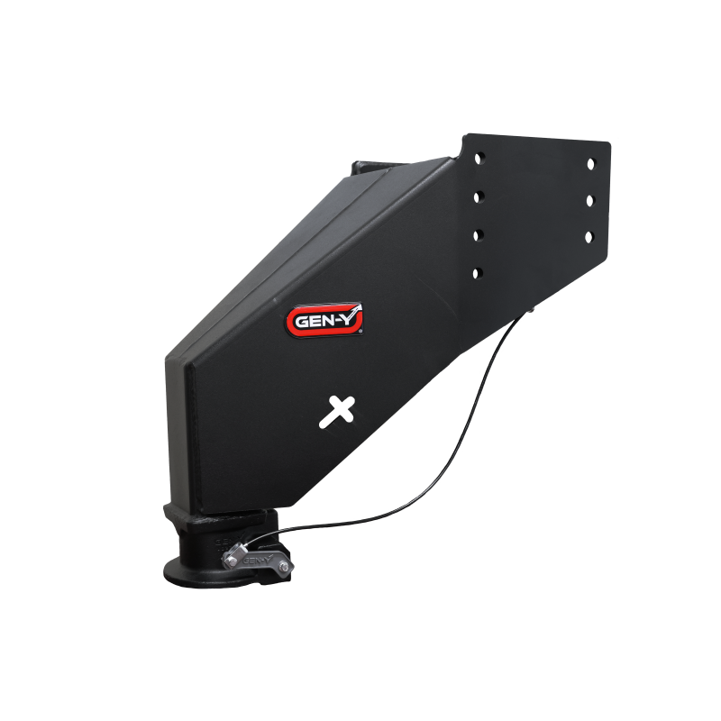 Gen-Y Nomad GH-8102 static 5th wheel to gooseneck hitch adapter in textured black finish for Rhino frame trailers.